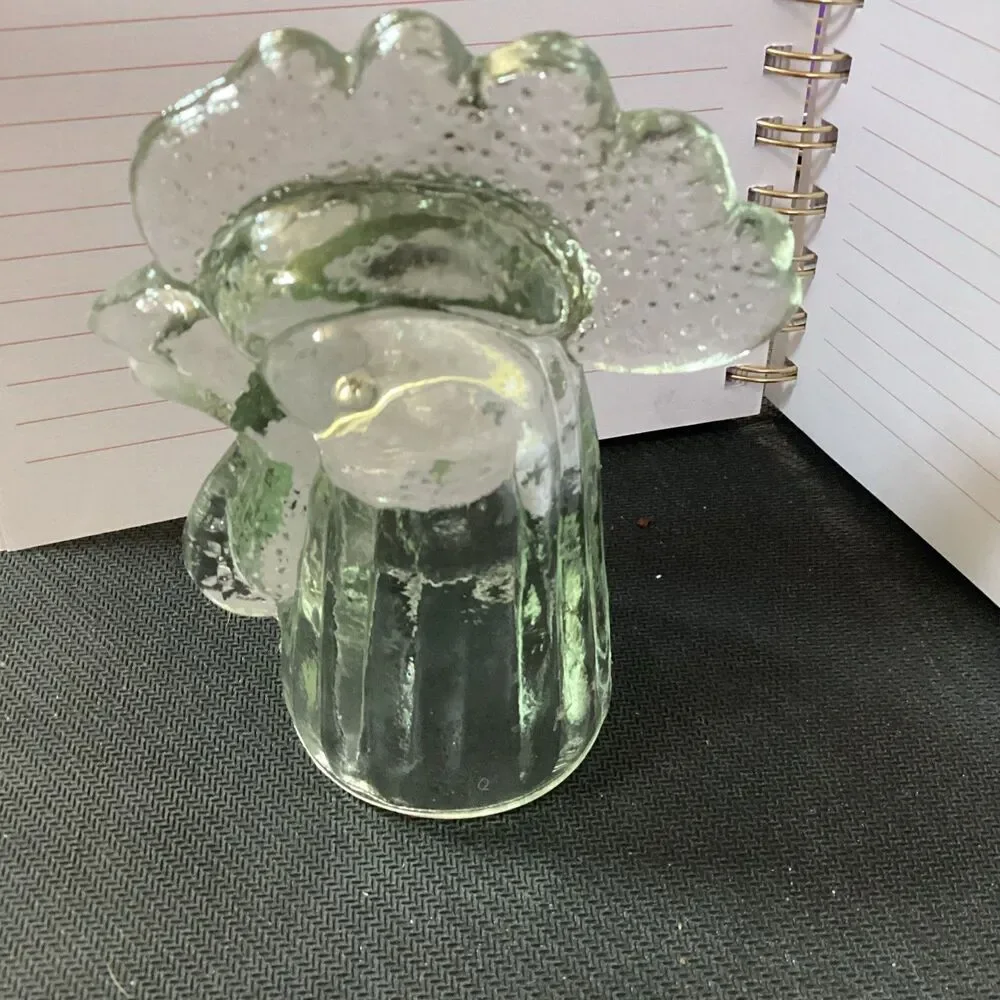 Vintage Glass Rooster Head Bottle Topper Clear Slight Green Cast 4”
